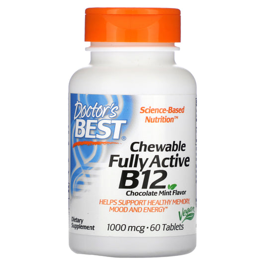 Doctor's Best Chewable Fully Active B12, Chocolate Mint, 1,000 mcg, 60 Tablets