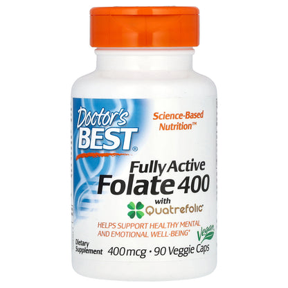 Doctor's Best Fully Active Folate 400 with Quatrefolic, 400 mcg, 90 Veggie Caps