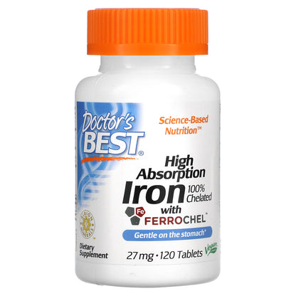 Doctor's Best High Absorption Iron with Ferrochel, 27 mg, 120 Tablets