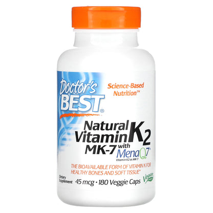 Doctor's Best Natural Vitamin K2 MK-7 with MenaQ7, 45 mcg, 180 Veggie Caps