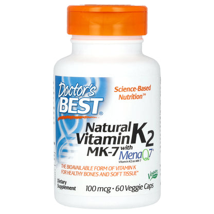 Doctor's Best Natural Vitamin K2 MK-7 with MenaQ7, 100 mcg, 60 Veggie Caps