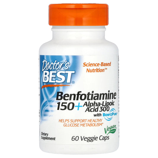Doctor's Best Benfotiamine 150 + Alpha-Lipoic Acid 300, 60 Veggie Caps