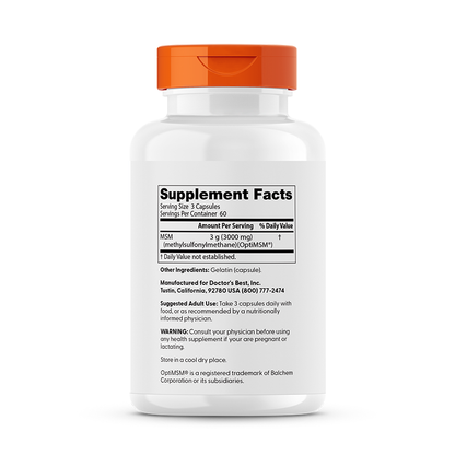 Doctor's Best MSM with OptiMSM, 3,000 mg Per Serving, 180 Capsules