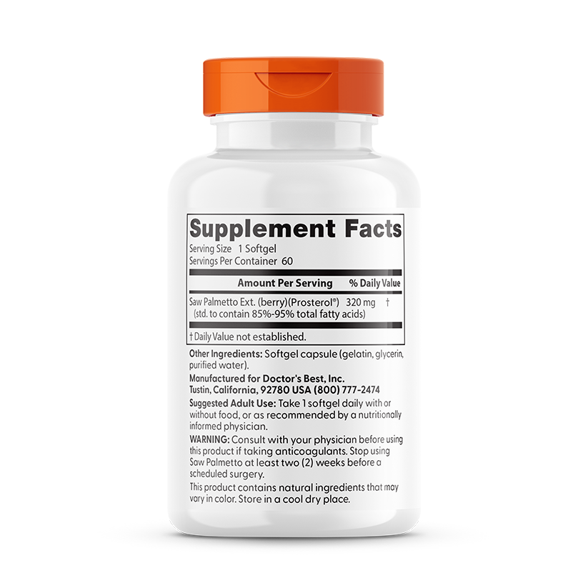 Doctor's Best Saw Palmetto with Prosterol, Standardized Extract, 320 mg, 60 Softgels