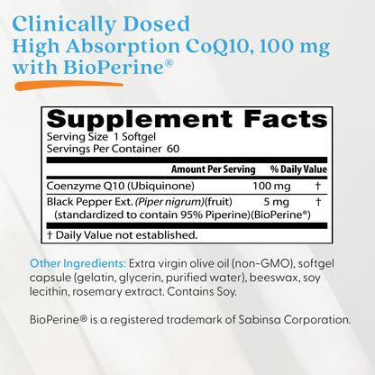 Doctor's Best High Absorption CoQ10 with BioPerine, 100 mg, 60 Softgels