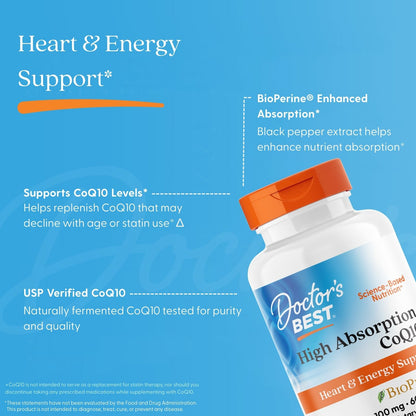 Doctor's Best High Absorption CoQ10 with BioPerine, 100 mg, 60 Softgels
