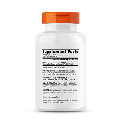 Doctor's Best MSM with OptiMSM, 1,500 mg, 120 Tablets