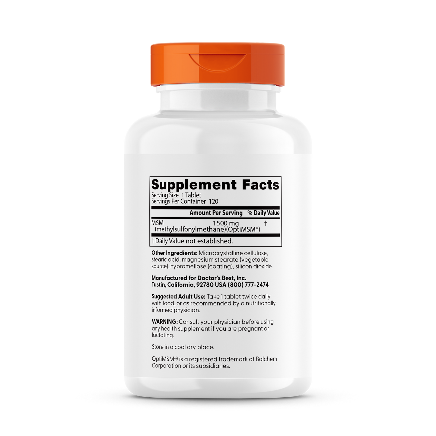 Doctor's Best MSM with OptiMSM, 1,500 mg, 120 Tablets