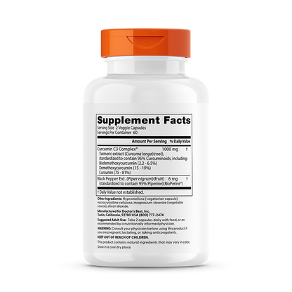 Doctor's Best High Absorption Curcumin from Turmeric Root, 1000 mg Per Serving, 120 Veggie Caps