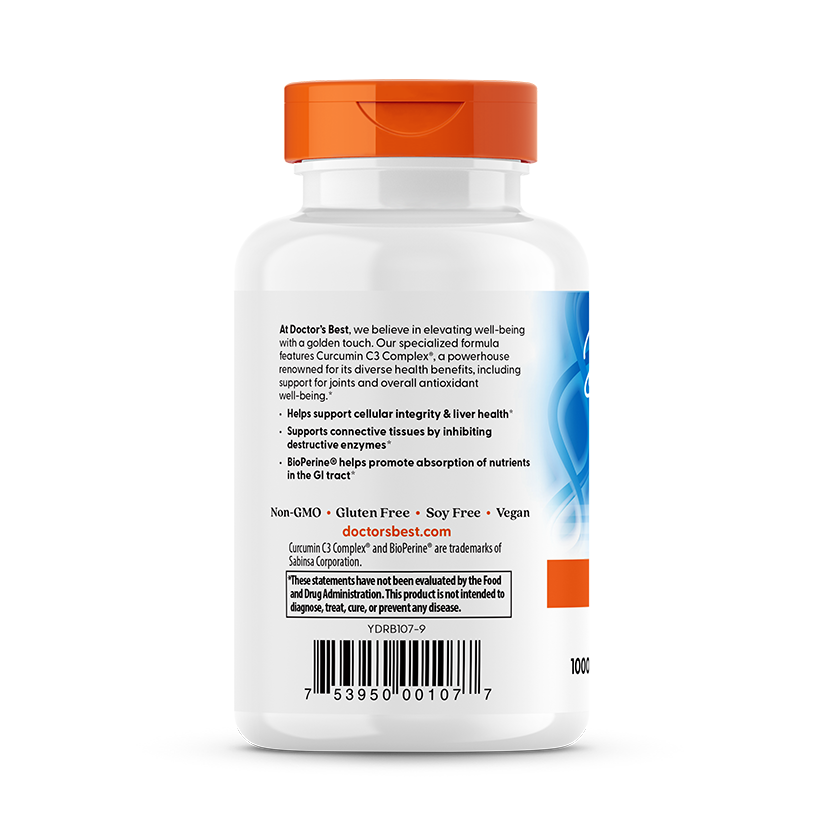 Doctor's Best High Absorption Curcumin from Turmeric Root, 1000 mg Per Serving, 120 Veggie Caps