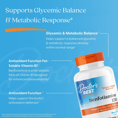 Doctor's Best Benfotiamine 150 with BenfoPure, 150 mg, 120 Veggie Caps