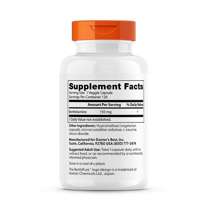Doctor's Best Benfotiamine 150 with BenfoPure, 150 mg, 120 Veggie Caps
