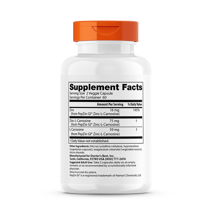 Doctor's Best PepZin GI, Zinc-L-Carnosine Complex, 120 Veggie Caps
