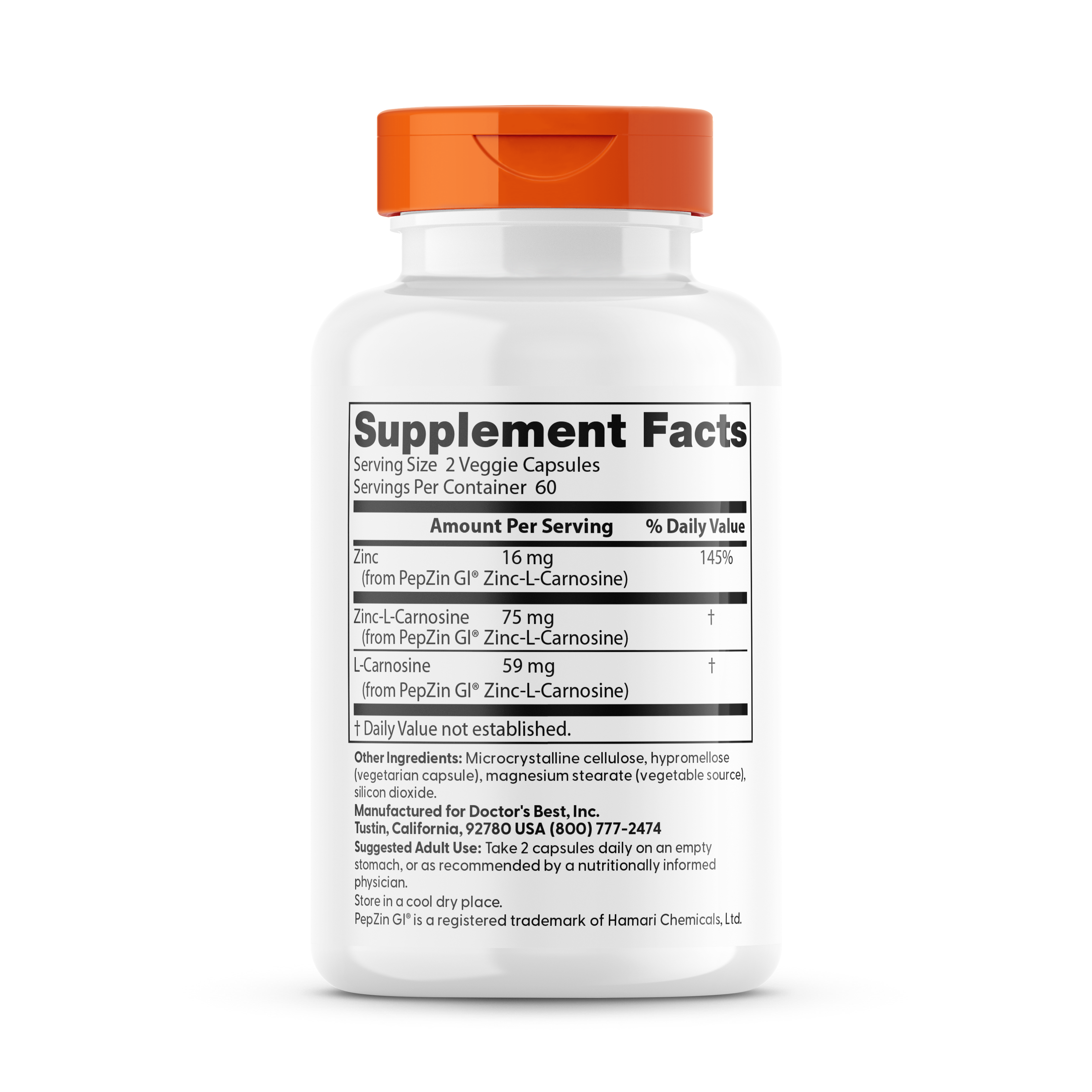 Doctor's Best PepZin GI, Zinc-L-Carnosine Complex, 120 Veggie Caps