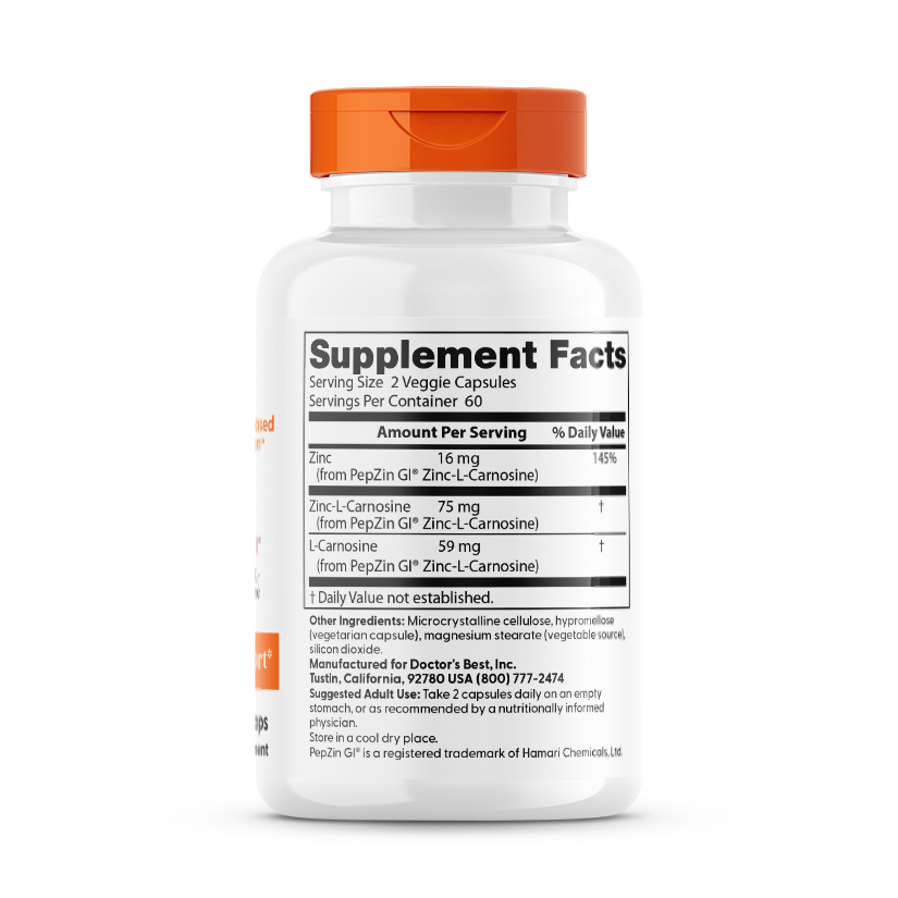 Doctor's Best PepZin GI, Zinc-L-Carnosine Complex, 120 Veggie Caps
