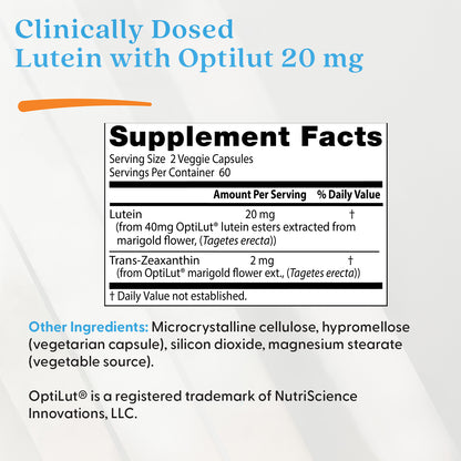 Doctor's Best Lutein from OptiLut, 20 mg Per Serving, 120 Veggie Caps
