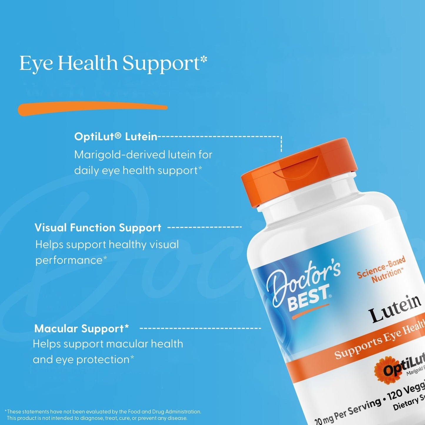 Doctor's Best Lutein from OptiLut, 20 mg Per Serving, 120 Veggie Caps