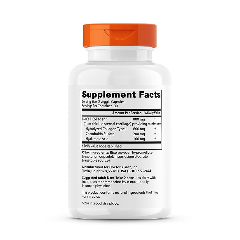 Doctor's Best Hyaluronic Acid + Chondroitin Sulfate with BioCell Collagen, 60 Veggie Caps