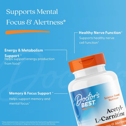 Doctor's Best Acetyl-L-Carnitine, 1000 mg Per Serving, 120 Veggie Caps