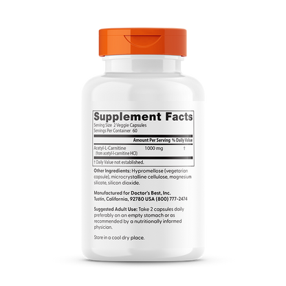Doctor's Best Acetyl-L-Carnitine, 1000 mg Per Serving, 120 Veggie Caps
