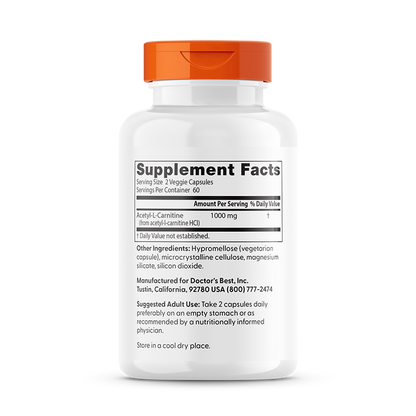 Doctor's Best Acetyl-L-Carnitine, 1000 mg Per Serving, 120 Veggie Caps