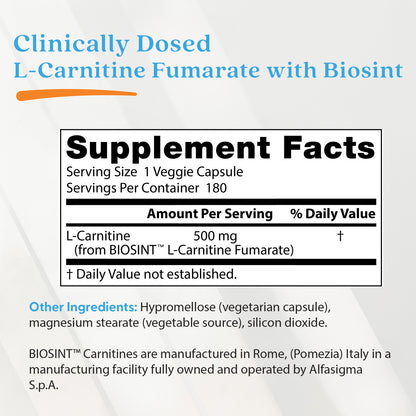 Doctor's Best L-Carnitine Fumarate with Biosint Carnitines, 855 mg, 180 Veggie Caps