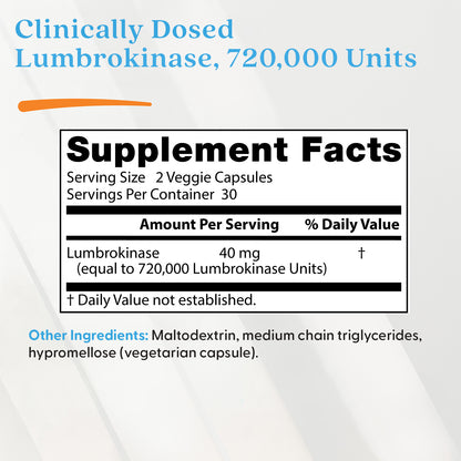 Doctor's Best Lumbrokinase, 720,000 Units Per Serving, 60 Veggie Caps