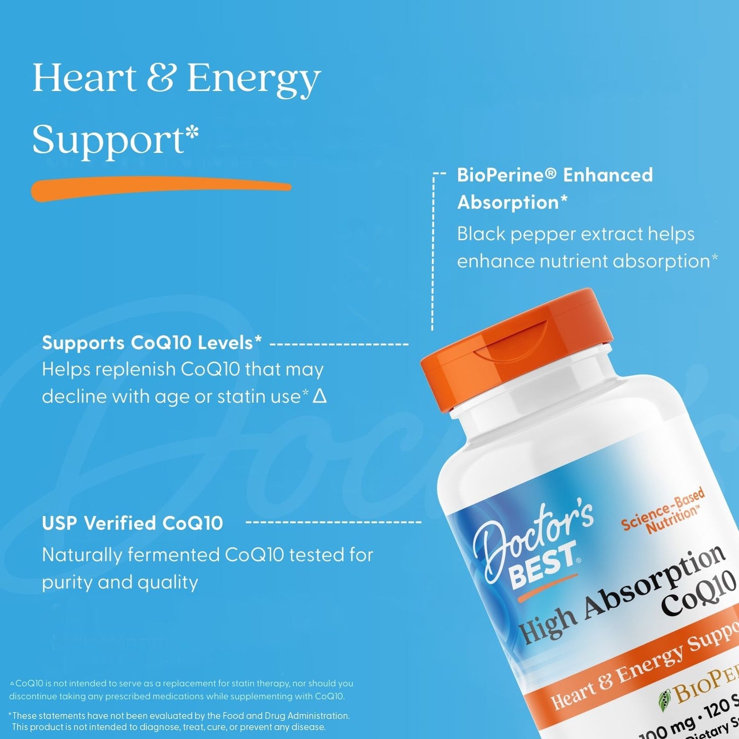 Doctor's Best High Absorption CoQ10 with BioPerine, 100 mg, 120 Softgels