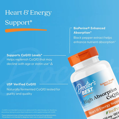 Doctor's Best High Absorption CoQ10 with BioPerine, 100 mg, 120 Softgels