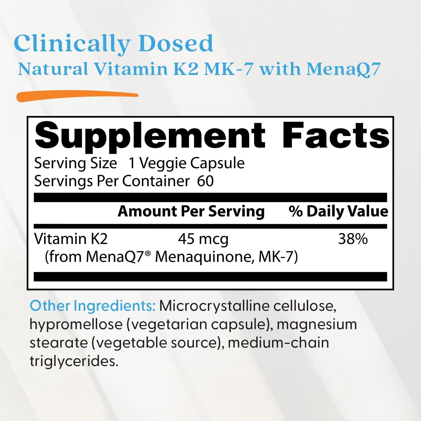 Doctor's Best Natural Vitamin K2 MK-7 with MenaQ7, 45 mcg, 60 Veggie C