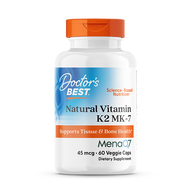 Doctor's Best Natural Vitamin K2 MK-7 with MenaQ7, 45 mcg, 60 Veggie Caps
