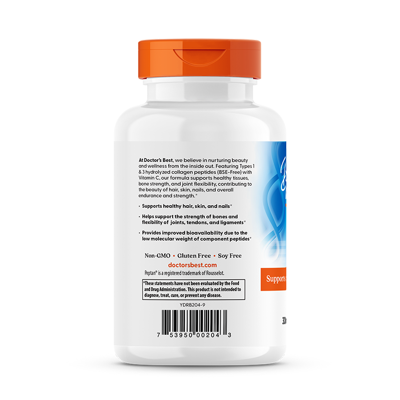 Doctor's Best Collagen Types 1 and 3 and Vitamin C, 3,000 mg Per Serving, 180 Tablets