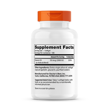 Doctor's Best Vitamin D3, 50 mcg (2,000 IU), 180 Softgels