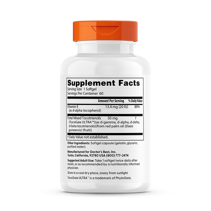 Doctor's Best Vitamin E Tocotrienols, 50 mg, 60 Softgels