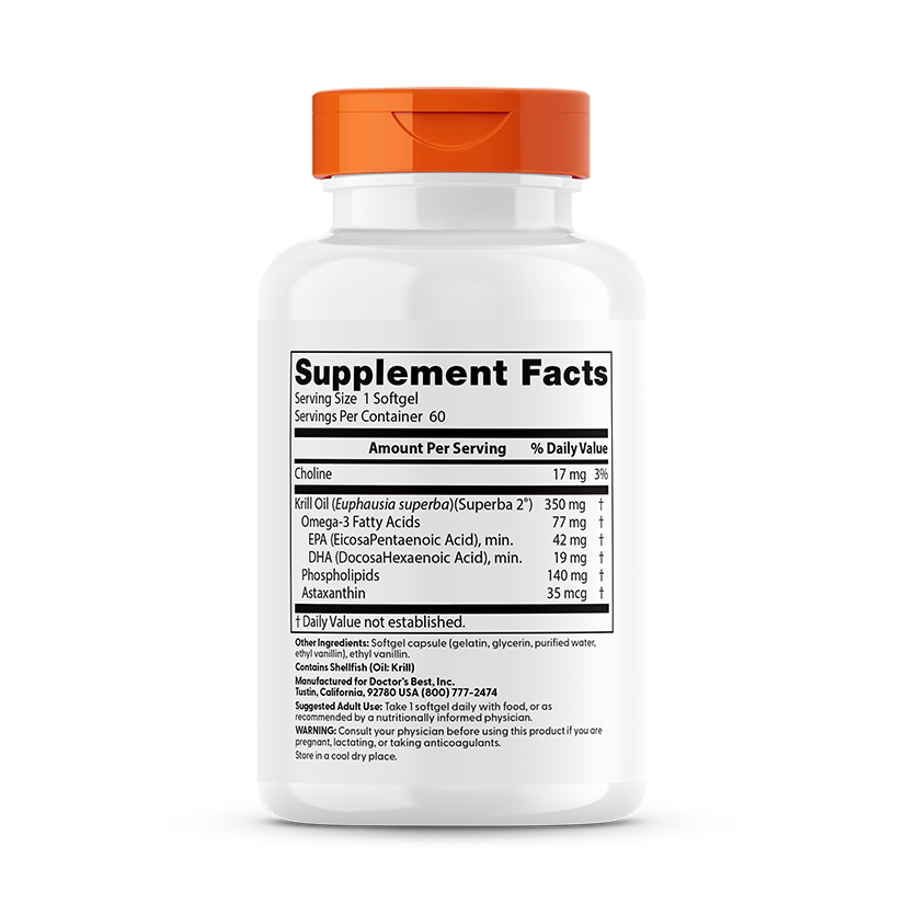 Doctor's Best Real Krill, 350 mg, 60 Softgel