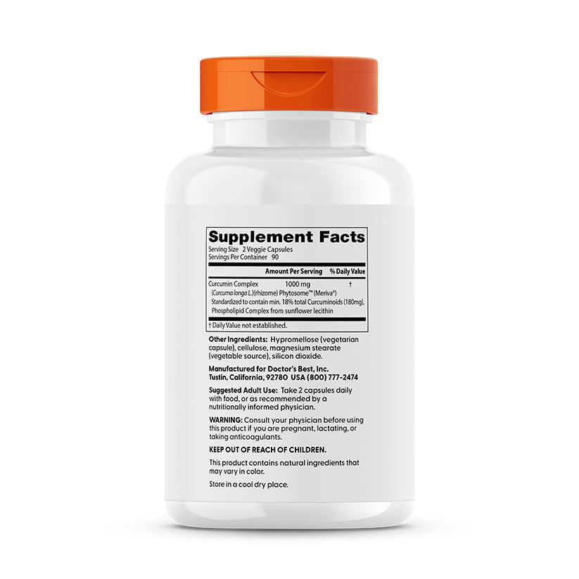 Doctor's Best Curcumin Phytosome with Meriva, 1,000 mg Per Serving, 180 Veggie Caps