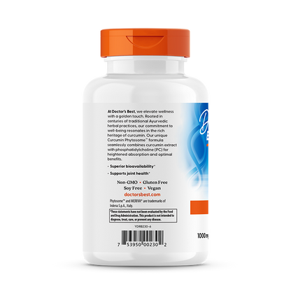 Doctor's Best Curcumin Phytosome with Meriva, 1,000 mg Per Serving, 180 Veggie Caps