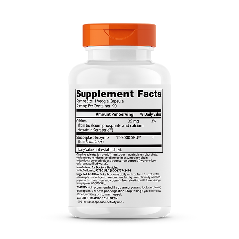 Doctor's Best High Potency Serrapeptase, 120,000 SPU, 90 Veggie Caps