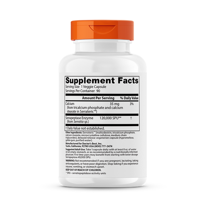 Doctor's Best High Potency Serrapeptase, 120,000 SPU, 90 Veggie Caps