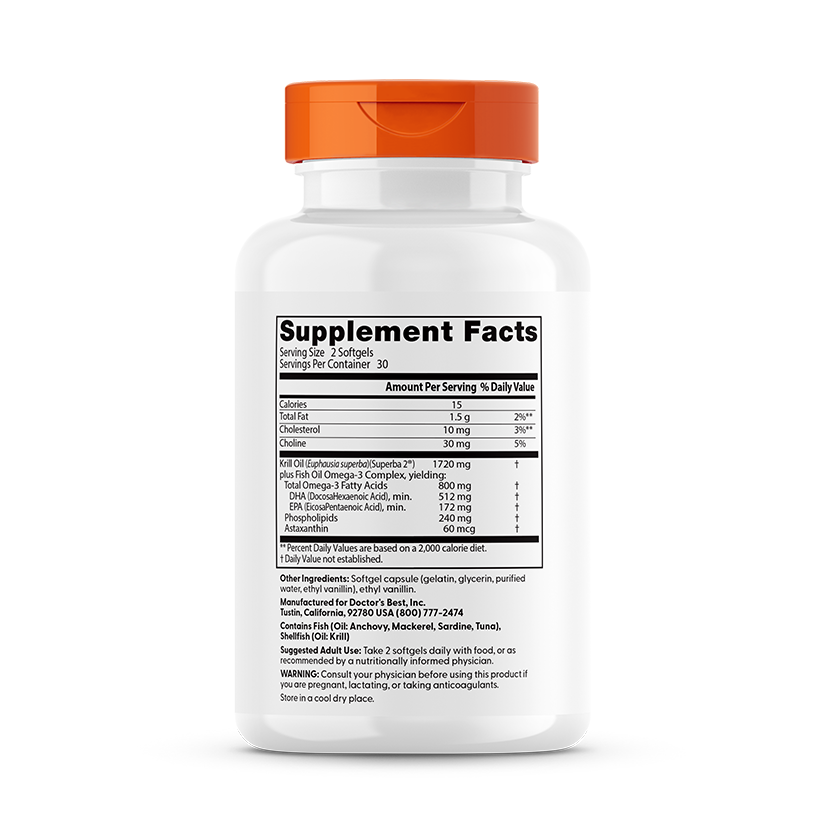 Doctor's Best Enhanced Krill Plus Omega3s with Superba Krill, 60 Softgels
