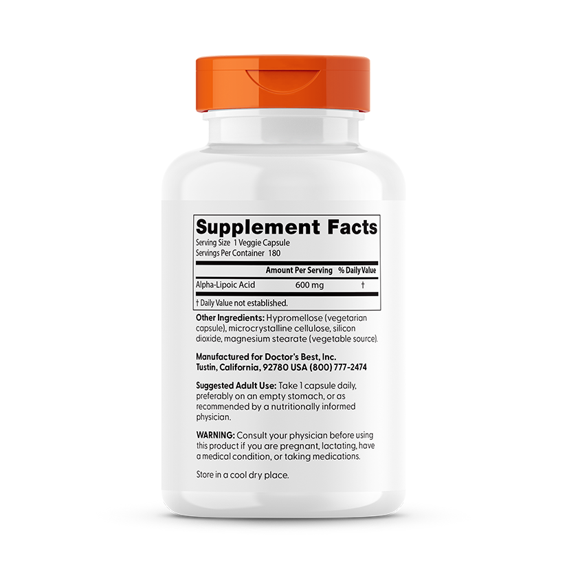 Doctor's Best Alpha-Lipoic Acid 600, 600 mg, 180 Veggie Caps