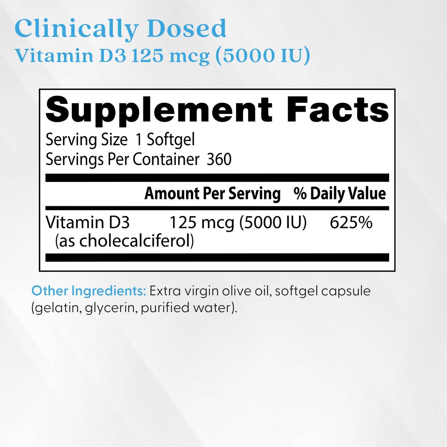 Doctor's Best Vitamin D3, 125 mcg (5,000 IU), 360 Softgels
