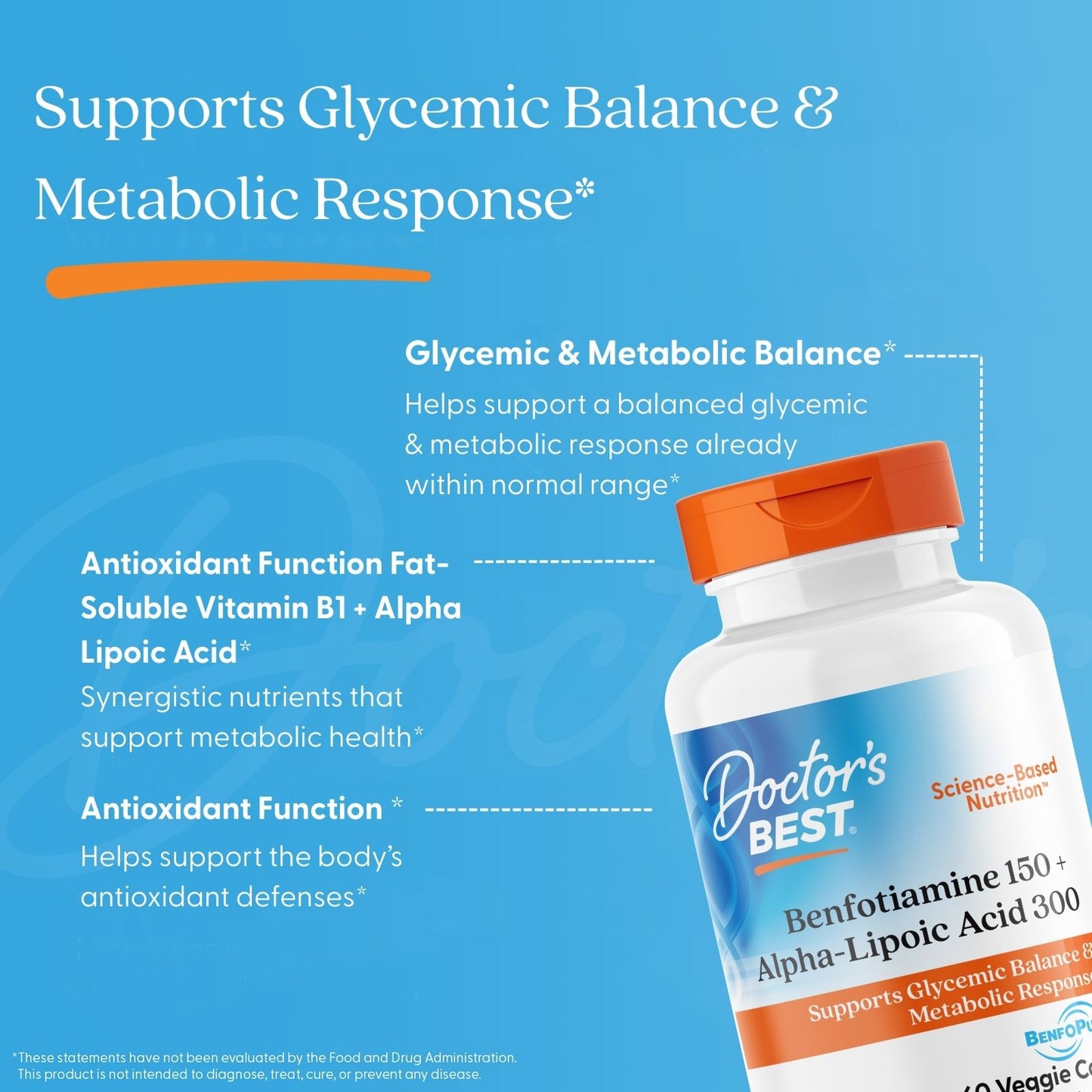 Doctor's Best Benfotiamine 150 + Alpha-Lipoic Acid 300, 60 Veggie Caps