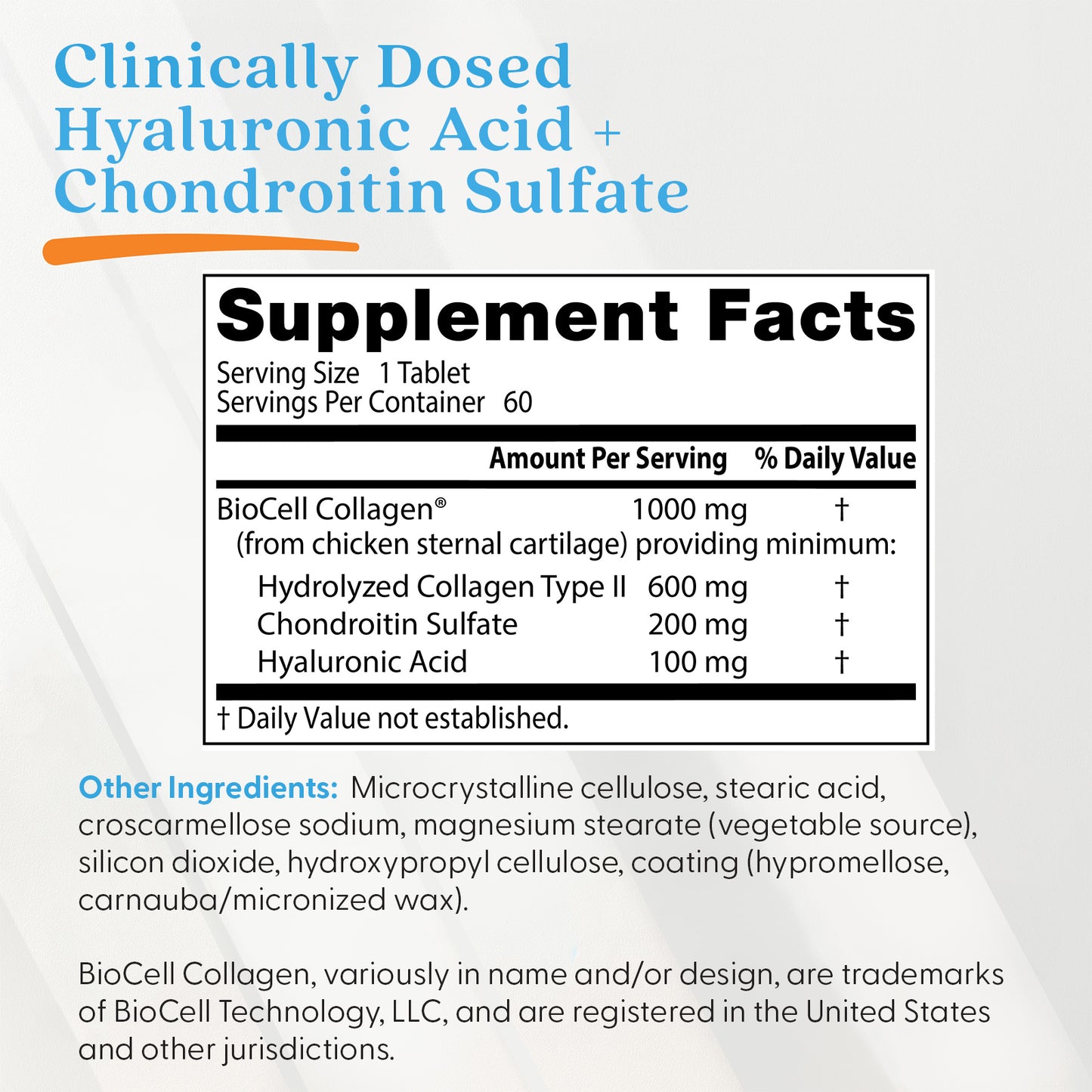 Doctor's Best Hyaluronic Acid + Chondroitin Sulfate with BioCell Collagen, 60 Tablets