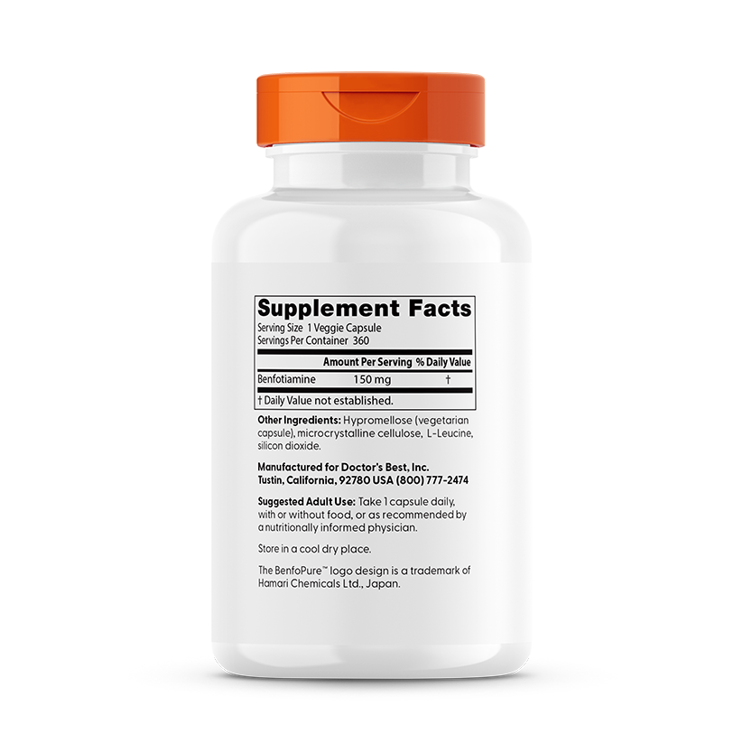 Doctor's Best Benfotiamine 150 with BenfoPure, 150 mg, 360 Veggie Caps