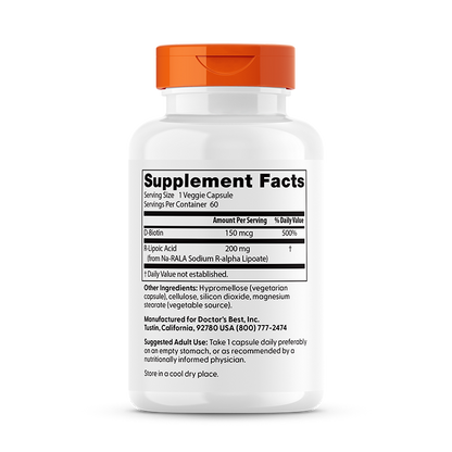 Doctor's Best Stabilized R-Lipoic Acid, 200 mg, 60 Veggie Caps