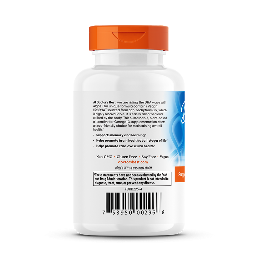 Doctor's Best Vegan DHA from Algae with Life's DHA, 200 mg, 60 Veggie Softgels
