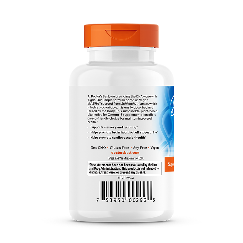Doctor's Best Vegan DHA from Algae with Life's DHA, 200 mg, 60 Veggie Softgels