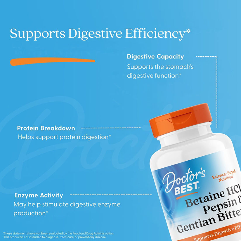 Doctor's Best Betaine HCl, Pepsin and Gentian Bitters, 360 Capsules Doctor's Best Betaine HCl, Pepsin and Gentian Bitters, 360 Capsules
