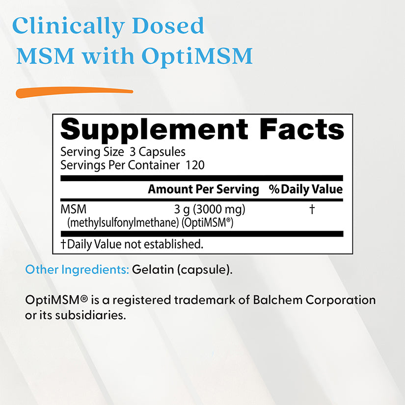 Doctor's Best MSM with OptiMSM, 3000 mg Per Serving, 360 Capsules